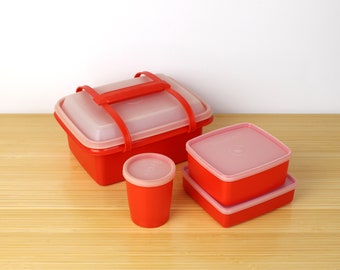 Vintage NEW Tupperware Lunch Box Pack-N-Carry 1254 w/ Square-A-Way Containers Cup 8 Piece Set