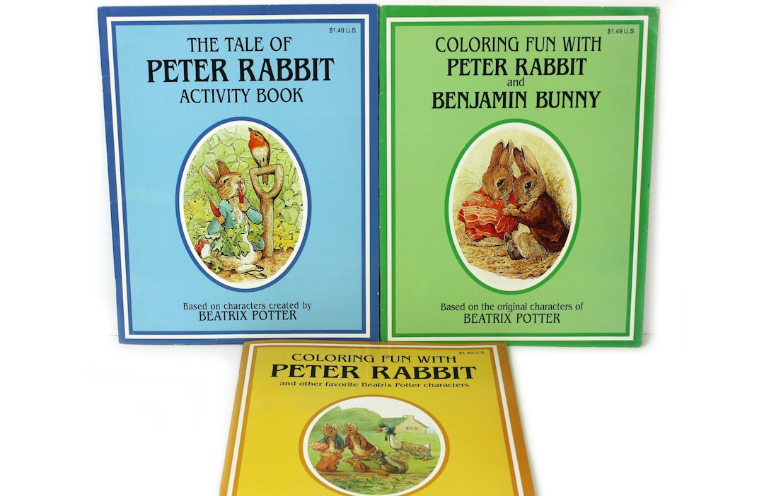 3 Vintage Peter Rabbit Coloring Books Beatrix Potter With Benjamin ...