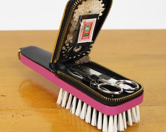 Vintage Sewing Kit & Manicure Set with Brush Made in Germany Unused Flower Power Vanity