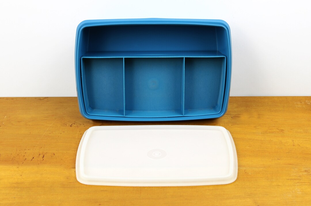 Vintage Tupperware Stow-n-go Blue Tuppercraft Divided Storage Box With ...