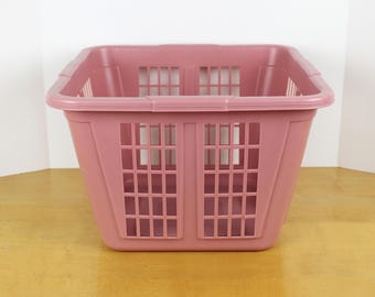Vintage Rubbermaid Laundry Basket Mauve Pink Plastic Clothes Hamper 1980s Retro Laundry Room Storage