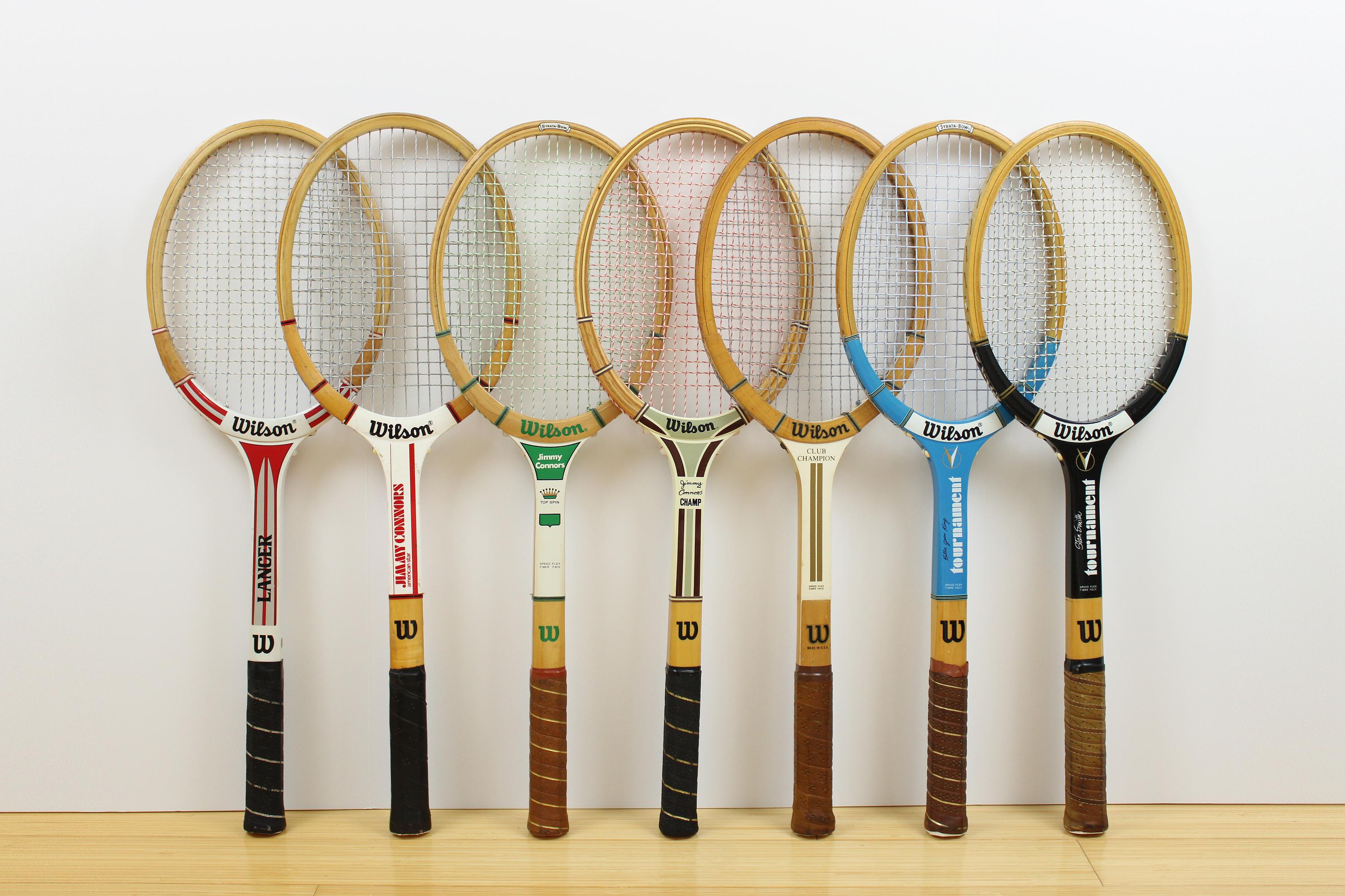 Wood Tennis Rackets WILSON Jimmy Connors Champ MINT, Jimmy Connors American Star, Stan Smith Tournament, Billie J King, Tennis Pro Rackets