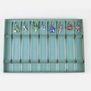Vintage NEW 1960s Glass Swizzle Stick Charm Stirrers In Original Box Set of 8 New Old Stock