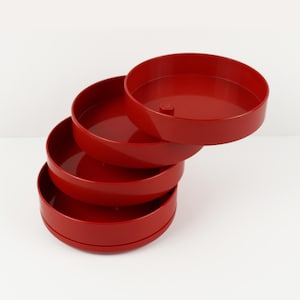 Vintage InterDesign Red Swivel Organizer Space Age Desk Tray 1980s, MCM Makeup Bathroom Organizer