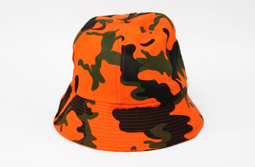 Vintage NEW Men's Blaze Orange Camo Bucket Hat Size Medium, Deadstock