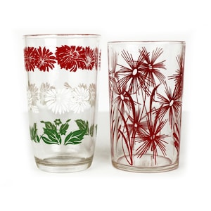 Vintage Swanky Swig Juice Glass Set, Kraft Starburst & Hazel Atlas Floral