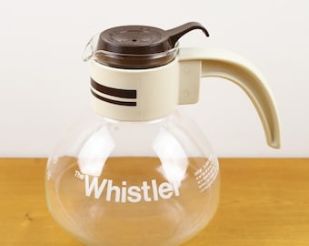 Vintage The Whistler Whistling Glass Tea Kettle 8 Cup, Retro 70s Pitcher with Lid