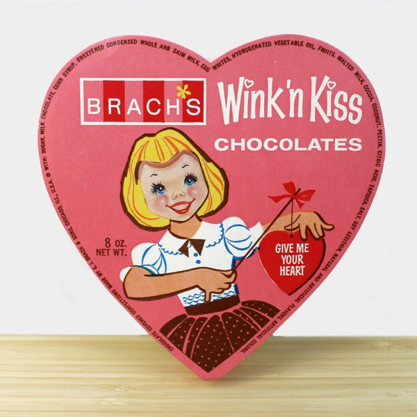 Reserved - Vintage 60's Rare Brach's Wink 'n Kiss Blonde Girl Lenticular Heart Shaped Chocolate Box, Mid Century Valentine’s Day Candy Box