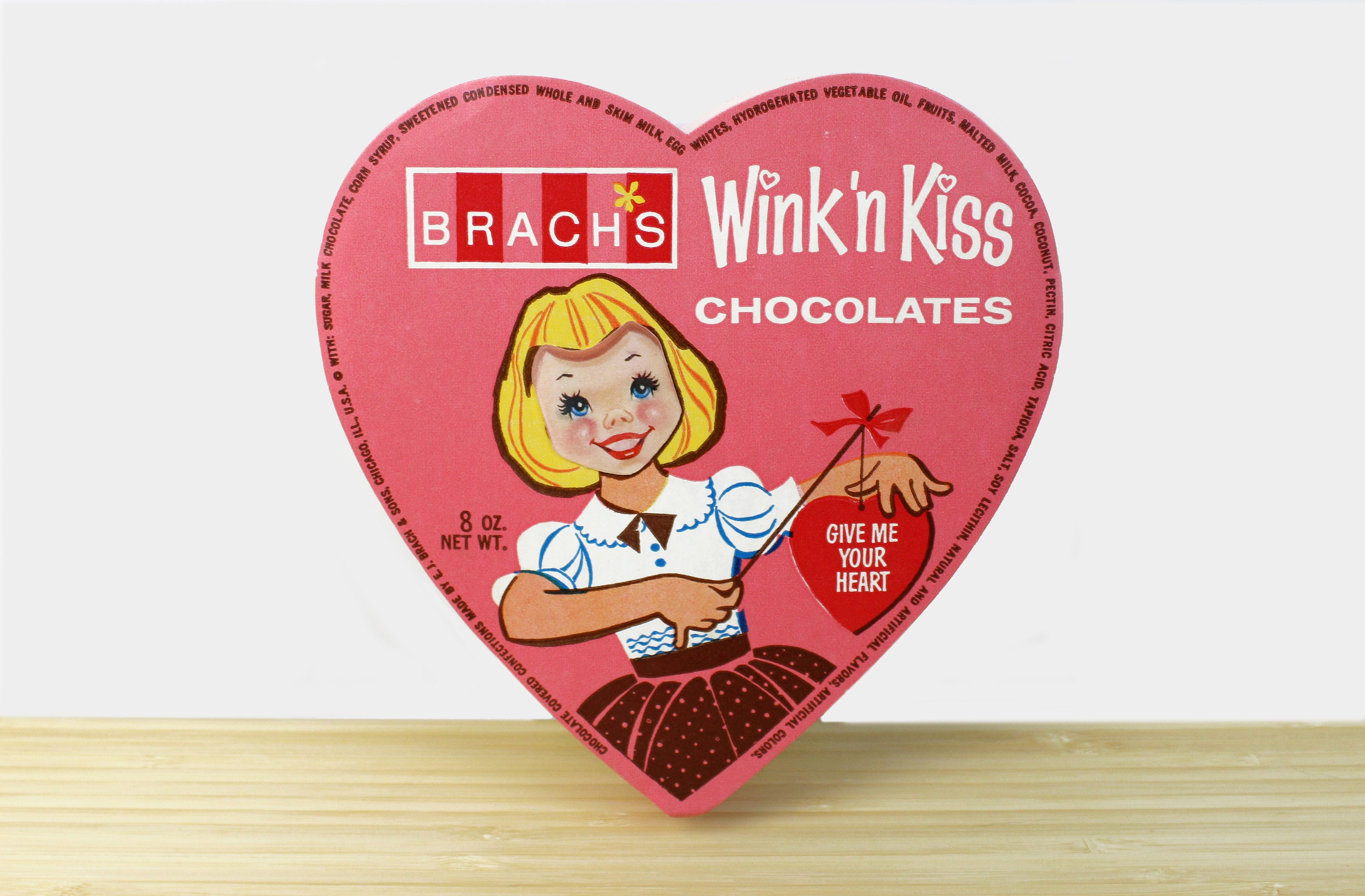Reserved - Vintage 60's Rare Brach's Wink 'n Kiss Blonde Girl Lenticular  Heart Shaped Chocolate Box, Mid Century Valentine’s Day Candy Box
