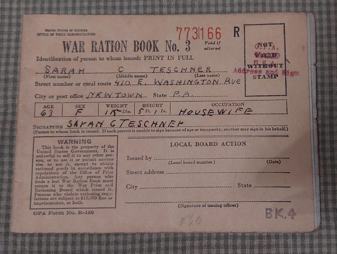 WWII War Ration Stamp Book Newtown Pennsylvania Partial - Etsy