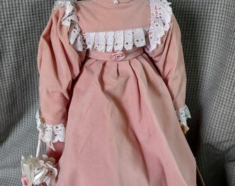 Seymour Mann Connoisseur Collection Porcelain Doll #383 Pink Velvet