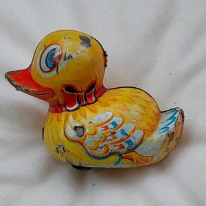 Vintage Lehman Lithograph Tin Friction Toy Baby Duck West Germany