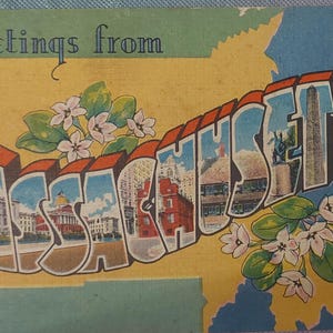 Saluti d'epoca dal Massachusetts Tavel State Postcard Immagine a colori K6199