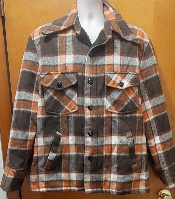 Abrigo de lana para hombre Sears Vintage, años 70, con botones y forro de  piel sintética en color naranja y marrón, talla 42