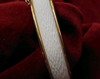 Vintage Signed Monet Textured White and Goldtone Bangle