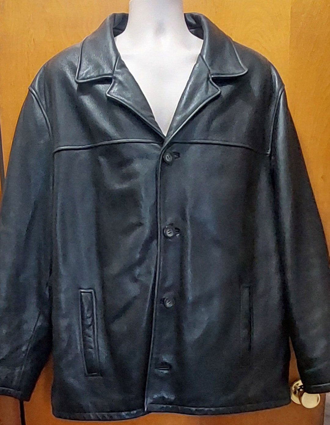 Vintage Guess Black Leather Coat Size Mens XL Lapel Buttons - Etsy