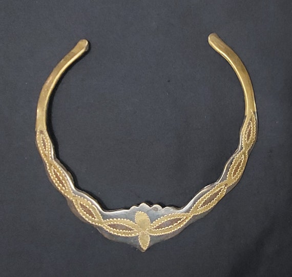 Vintage Brass Silver Copper Inlay Etched Choker M… - image 1