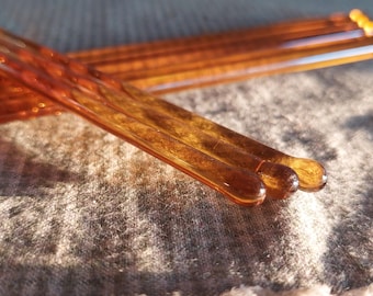 Set of 9 Vintage Amber Yellow Glass Swizzle Sticks Mid Century Barware