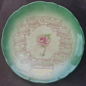 1908 Calendar Advertising Plate Bloomsburg Pennsylvania Green With Rose