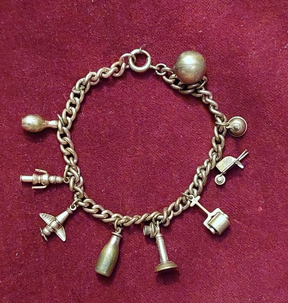 Vintage charm bracelet brass Gem