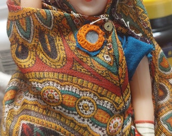 Vintage India Sleepy Eyes Doll With Traditional Sari & Mirror Skirt