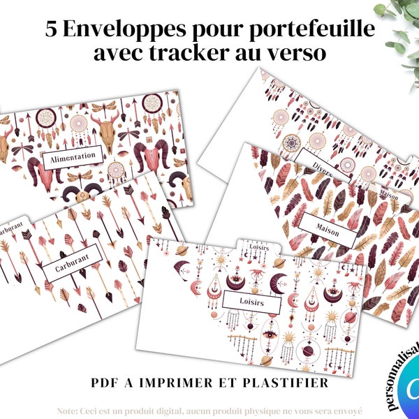 5 enveloppes budget portefeuille Boho +  tracker budget I PDF A IMPRIMER & PLASTIFIER I enveloppe intercalaire portefeuille