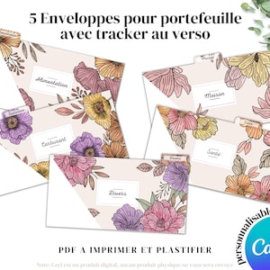 花柄財布予算封筒 5 枚 + 予算トラッカー I PDF を印刷してラミネート I 財布仕切り封筒