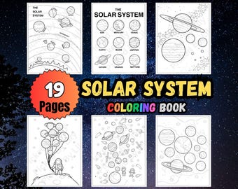 Sonnensystem Malbuch: Lernspielzeug für Kinder (PDF-Download, 19 Seiten)