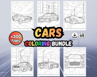 Car Bundle Coloring: +300 Pages Coloring Activity (Instant PDF Download, Easy Print at Home)