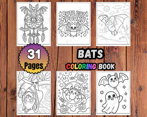 Bats Coloring Book: 20 Pages Kids Activity (PDF Download)