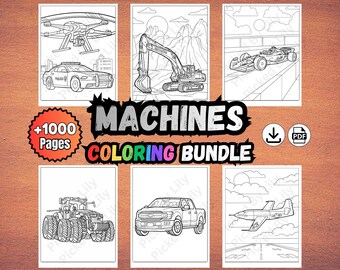 Machines Bundle Coloring: +1000 Pages Coloring Activity (Instant PDF Download, Easy Print at Home)
