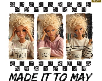 Insegnante in pensione, divertenti design per magliette dell'ultimo giorno di scuola, download digitale PNG di Barbie insegnante ultimo giorno, meme della faccia della bambola arrivato a maggio