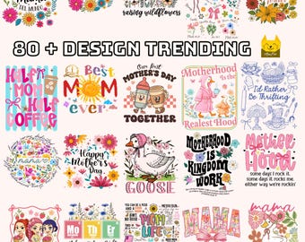 Pacchetto PNG per la Festa della Mamma Mamma Floreale La Mamma Migliore di Sempre Fiocco Pensa alla Tua Maternità A Quadri Mamma Preppy Mamma Sarcastica Vita da Mamma Trendy Maglietta PNG