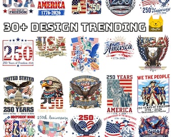 30+ Design 4th Of July PNG Bundle USA Flag American Liberty Statue American Mom Land Of The Free Floral USA Vintage Aesthetic Png Design