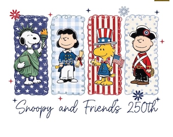 Snoopy e amici 250° anniversario PNG, design patriottico carino per il 250° anniversario degli Stati Uniti, PNG per sublimazione del 4 luglio, file digitale per maglietta del Giorno dell'Indipendenza