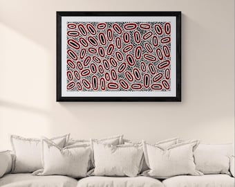 Pintura aborigen original: El sueño del pozo de agua, de Sharon Napanangka Butcher. Auténtica obra de arte indígena australiana (66 cm x 43 cm).