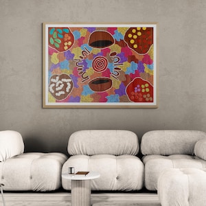 Aboriginal Painting: Bush Tucker Dreaming by Karina Napangadi Penhall (108x95cm Canvas Art)
