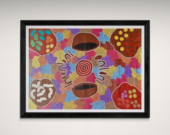 Original Aboriginal Painting: Bush Tucker Dreaming by Karina Napangadi Penhall. Authentic Indigenous Australian Art (108x95cm)