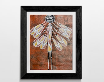 オーストラリアのアボリジニアーティストの樹皮画 先住民のオリジナル