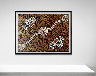 Original Aboriginal Painting: Waterhole Dreaming by Sharon Napanangka Butcher. Authentic Indigenous Australian Art (54cm x 30cm)Hand Painted