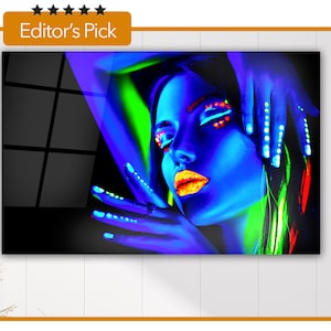 Glass Wall Art - Portrait of Beautiful Girl With Fluorescent Make-up - Housewarming Gift - Interior Design Ideas - Home & Office Decoration