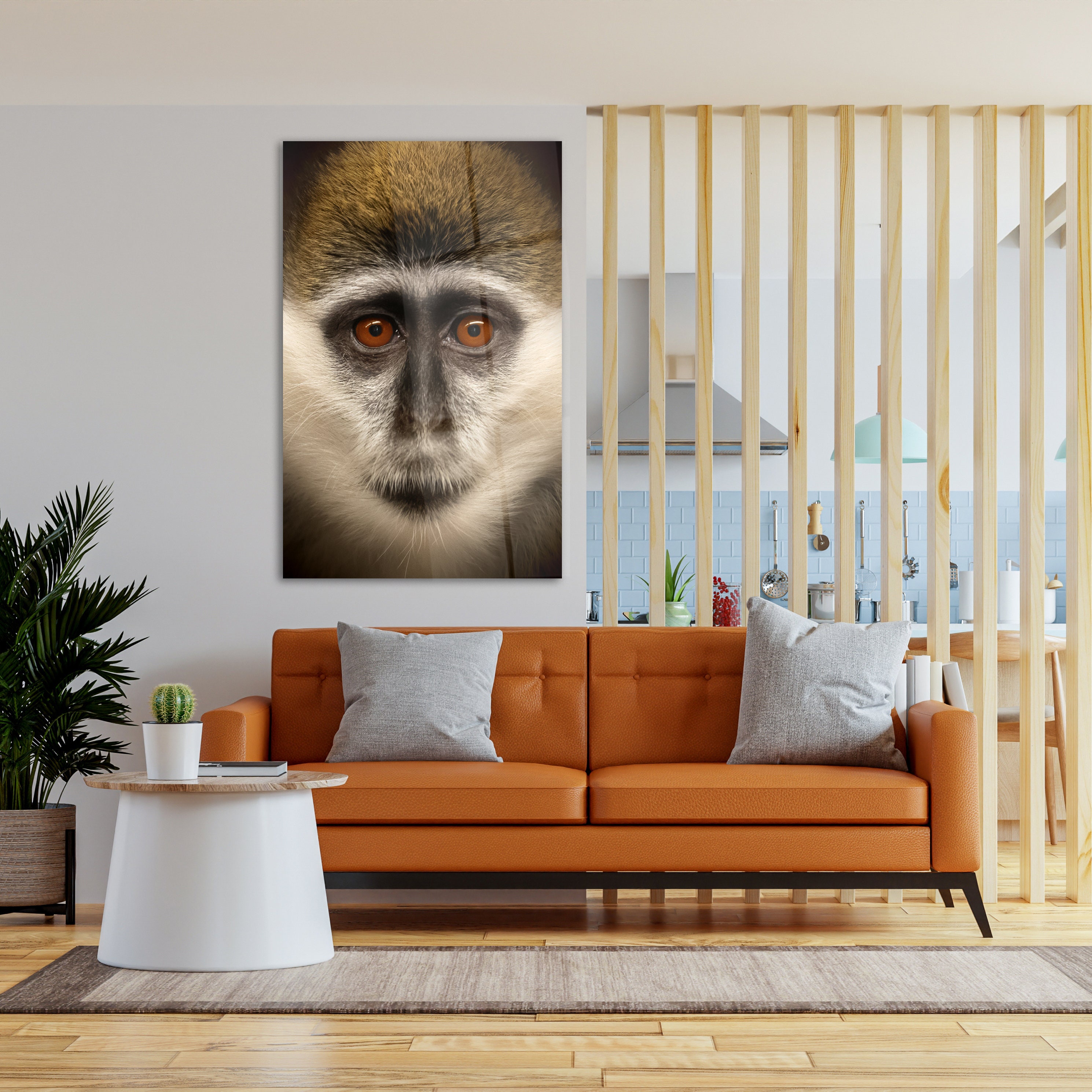 Vervet Monkey Vertical Glass Wall Art Housewarming Gift Interior Design