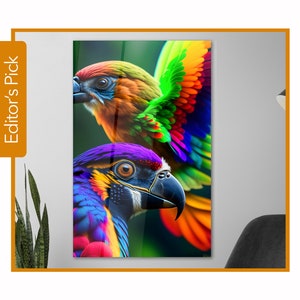 Colorful Birds -Parrots -  Glass Wall Art - House Warming Gift - Interior Design Ideas - Home & Office - Fine Art