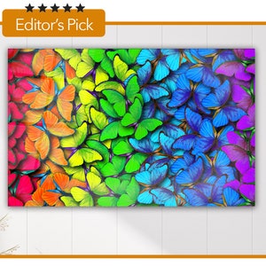 Glass Wall Art - Pattern of Multicolored Butterflies Morpho - Housewarming Gift- Interior Design Ideas- Home & Office Decoration