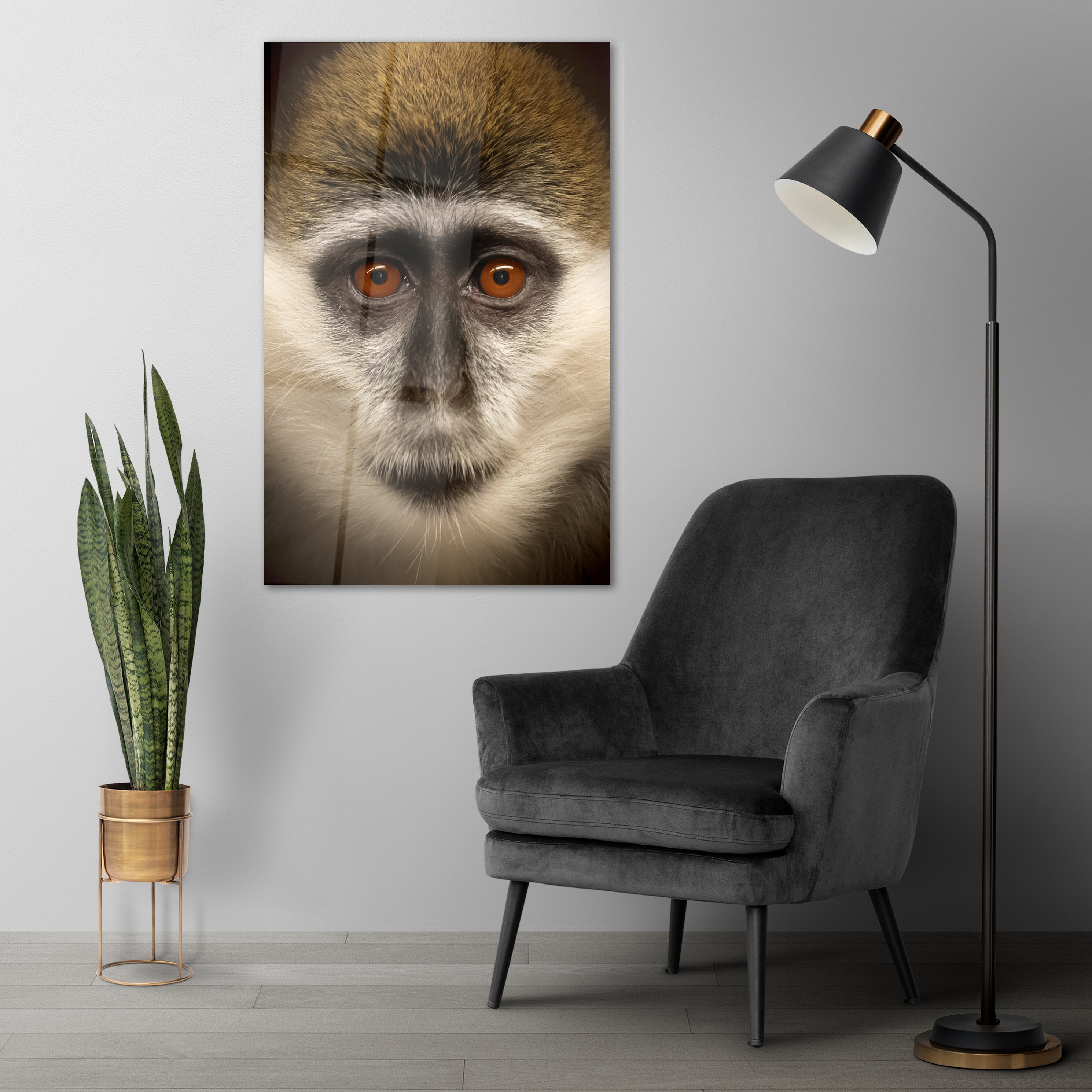 Vervet Monkey Vertical Glass Wall Art Housewarming Gift Interior Design