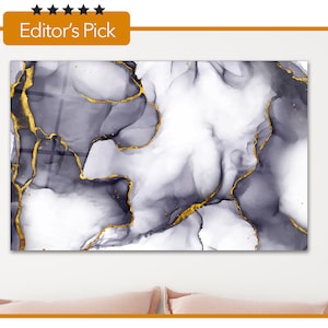 Black White and Gold Marble Texture - Glass Wall Art - Housewarming Gift - Interior Design Ideas - Home & Office Decoration - Ink Art