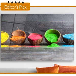 Glass Wall Art - Bright Colours in Coconut Shells - Housewarming Gift- Interior Design Ideas- Home & Office Decoration