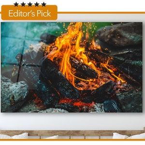Orange Flame of Fire and Blue Smoke - Bright Sparks - Glass Wall Art - Housewarming Gift - Interior Design Ideas - Home & Office Decoration