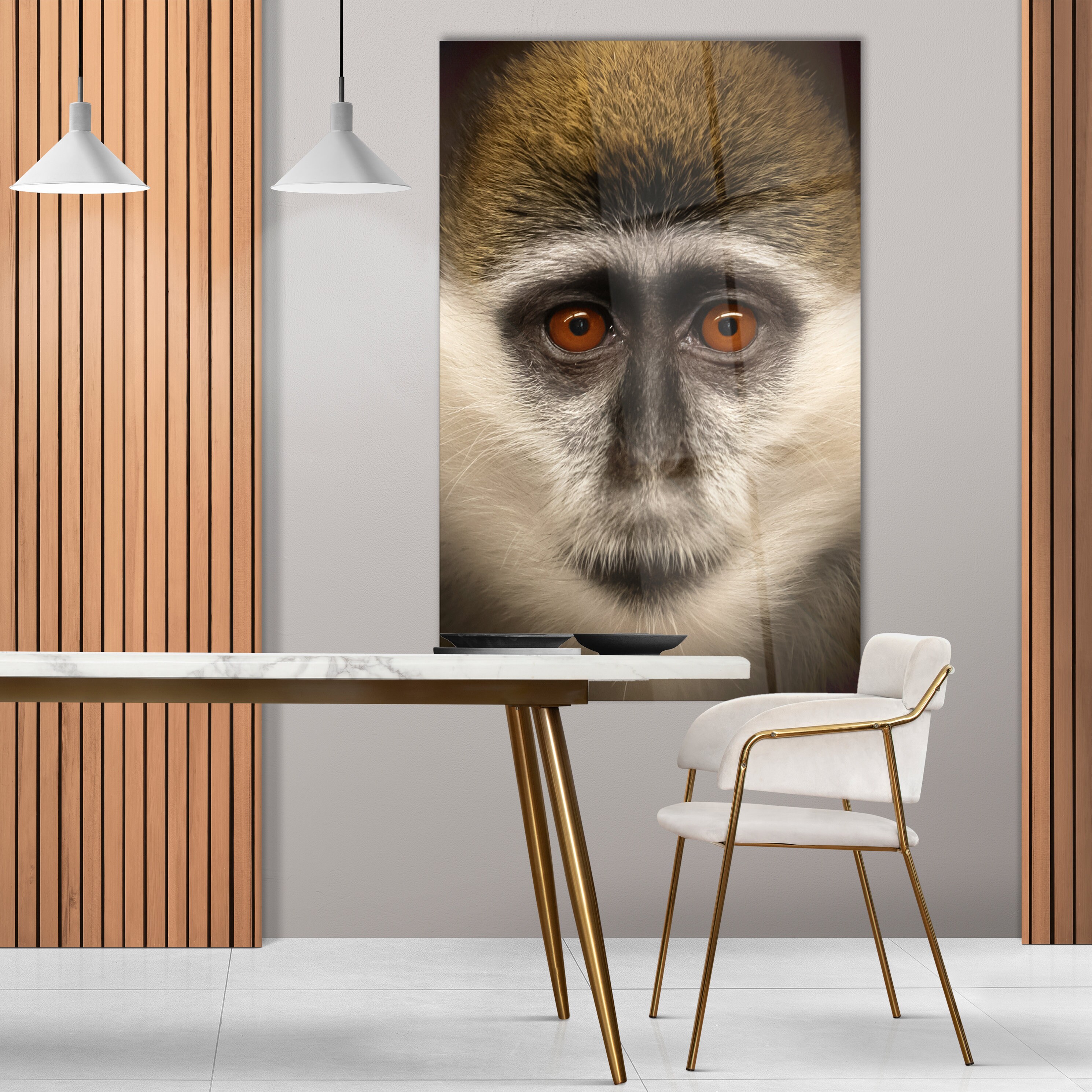 Vervet Monkey Vertical Glass Wall Art Housewarming Gift Interior Design