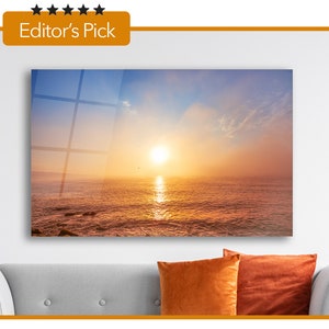 Glass Wall Art - Calming Sunset - Housewarming Gift - Interior Design Ideas - Home & Office Decoration - Sunrise Over Foggy Sea